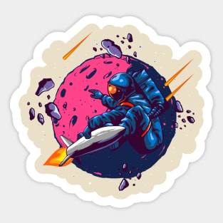 astronaut ride rocket illustration Sticker